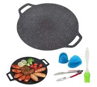 Consecutivte Non-Stick Round Baking Pan, Korean BBQ Grill Pan, Korean Grill Pans for Indoor Cooking, Round BBQ Griddle with Handle, Multifunctional Frying and Baking Pan for Kitchen (32cm/12.6in)