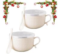 Consensuts 25-oz Mug Meals w/Lid-its, Stainless Steel Double-Layer Heat-Resistant Bowl, Soup Mugs with Handles and Lids for Soups, Ideal Christmas, Holiday Winter Mug (2PC-White)