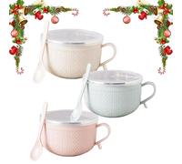 Consensuts 25-oz Mug Meals w/Lid-its, Stainless Steel Double-Layer Heat-Resistant Bowl, Soup Mugs with Handles and Lids for Soups, Ideal Christmas, Holiday Winter Mug (3PC-All)