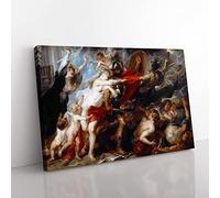 Consequences Of War By Peter Paul Rubens Classic Painting Canvas Wall Art Print Ready to Hang, Framed Picture for Living Room Bedroom Home Office Décor, 50x35 cm (20x14 Inch)