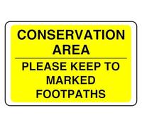 Conservation Area Please Keep To Marked Footpaths - safety sign - High tack self-adhesive sticker (300mm x 200mm) Viewing Distance within 7m.