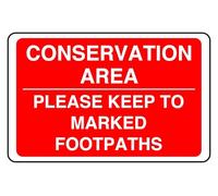 Conservation Area Please Keep To Marked Footpaths - safety sign - High tack self-adhesive sticker (400mm x 300mm) Viewing Distance within 14m.