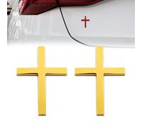 Conservatione Metal Jesus Christ Cross Badge Stickers - 3D Metal Cross Car Sticker, Self Adhesive Scratch Covering Emblem Decals for Car Body, Fender & Tail (Modern, Yellow 2Pcs, As show)