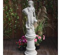Conservatory Female Statue With Basket On A Fancy Pedestal
