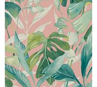 Conservatory Pink Wallpaper - Palm Leaf Tropical Leaves Botanical Naturistic - Textured Stylish Paste The Wall Vinyl