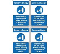 Conserve energy please turn off the lights when leaving or when not in use sign - Self adhesive stickers Pack of 4 100mm x 66mm Case (Pack of 10)