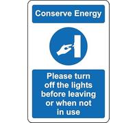 Conserve energy please turn off the lights when leaving or when not in use sign - Self adhesive sticker (300mm x 200mm)