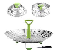 Consevisen Vegetable Steamer Basket for Cooking Food, Stainless Steel Veggie Steam Basket for Pot, Folding Expandable Steaming Insert with Extendable Handle Fits Various Size Pot, 7.1" to 11"