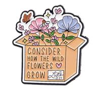 Consider How The Wild Flowers Grow Luke 12:27 Love Heart Jesus Christian Christ Cross Catholic Bible Verses Verse Psalms Psalm Christianity Church Faith Holy 1.3" Enamel Pin Badge