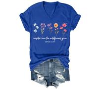 Consider How The Wildflowers Grow Shirt Vintage Floral Graphic Tees for Women Christian Faith Bible Verse Shirt Sapphire Blue