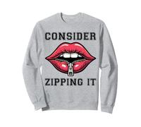 Consider Zipping It -Funny Bold Kawaii Zipped Red Lip Design Sweatshirt