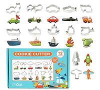 Consnew 12 Pcs Transportation Cookie Cutters Set, High Quality Stainless Steel Baking Molds, Family Biscuit Baking Tools for Cars, Planes, Ships, Trains, Perfect for Birthday Parties & Family Baking