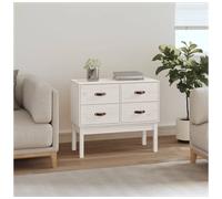 Console Cabinet Solid Pinewood White 90x40x78 cm 4-Drawer PU Leather Entry Unit