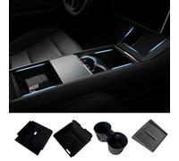 Console Centrale Organisateur Plateau Pour Tesla Model 3 Highland 2024 2025 et Model y 2025 Juniper Porte-Gobelet Mise À Niveau Flocage Accoudoir Boîte de Rangement Accessoires Intérieurs,3 Pcs, LLH