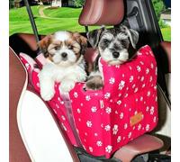 Console Dog Car Seat with Safety Leash for SUV Large Armrest Lid- Booster Seat for Small & Medium Dogs (Up to 25 lbs), Pet Travel Safety Seat with Storage Pockets & Detachable Dog Seat (Pink)