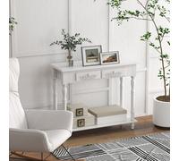 HOMCOM Console Table 2 Drawer Hall Table Wood Storage Shelf White, White