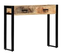 Console Table 90x30x75 cm Solid Mango Wood Rustic Top Black Steel Legs 2 Drawers
