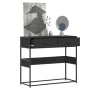 Console Table Black 90x35x80cm Scandinavian Engineered Wood 2 Drawer Metal Legs