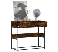 Console Table d Oak 90x35x80 cm Engineered Wood with Metal Legs 2 Drawers.