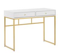 Console Table Home Office Desk DAPHNE White/ Gold 100 cm 48 cm with Storage
