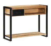 Console Table Made of Rough Solid Mango Wood 100 x 35 x 75 cm with Drawer, Storage Space and Shelf, Side Table for Hallway, Living Room, Bedroom, Functional Wall Table and Sideboard