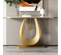 Console Table, Narrow Entryway Table with Metal Frame, High Gloss Sintered Stone for Hallway and Living Room