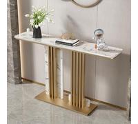 Console Table, Narrow Faux Marble Sofa Table with Stainless Steel Base, Luxury Accent for Living Room, Hallway, Foyer, Home Decor