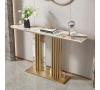 Console Table, Narrow Faux Marble Sofa Table with Stainless Steel Base, Luxury Accent for Living Room, Hallway, Foyer, Home Decor