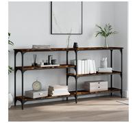 Console Table Narrow Smoked Oak 160x29x75cm Engineered Wood 3-Shelf Metal Frame