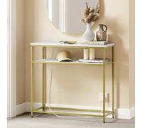 Console Table Narrow With 2 Shelves, 2 Eu Sockets, Usb-A & Usb-C, Sobuy Fsb106-E-G, 80X30X75Cm - Gold Frame
