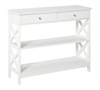 Console Table Side Desk w/ Shelves Drawers Open Top X Support Frame Living Room Hallway Home Office Furniture White
