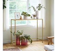 Console Table, Side Table, Tempered Glass Tabletop, Modern Sofa Table, for Living Room, Hallway, Gold Color and Transparent