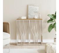 vidaXL Console Table Silver Stainless Steel and Solid Wood Acacia