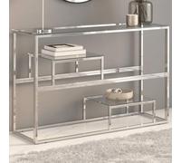 Console Table Silver Stainless Steel and Tempered Glass 110 x 35 x 70 cm Space-Saving Side Table for Hallway and Living Room Narrow Wall Table with Easy-Care Shelf