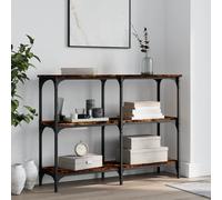 Console Table Smoked Oak 100x29x75 cm Engineered Wood Metal Black Slim Legs Fits