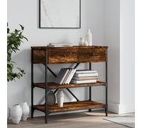 Console Table Smoked Oak 75x34.5x75cm Engineered Wood & Steel, 2 Drawers 2-Tier