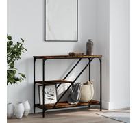 Console Table Smoked Oak 88.5x30x75cm Engineered Wood 3-Shelf Narrow Hallway UK