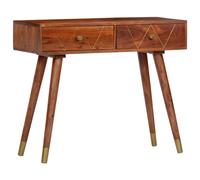Console Table Solid Acacia Brown 90x35x76 cm Carved 2-Drawer Handmade New