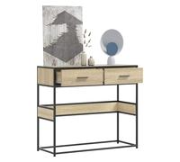 Console table Sonoma Oak 90x35x80 cm Engineered Wood with Metal Legs 2 Drawers
