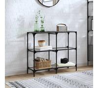 Console Table Steel & Glass 98x30x81 cm Transparent Glass Top Hallway Slim Entry
