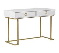 Beliani Console Table Home Office Desk WESTPORT White/ Gold 115 cm 50 cm with Storage, White