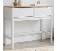 Console Table White Solid Pinewood & Engineered Wood 89.5x36.5x73 cm 2-Drawer UK