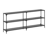 Console Table with Glass Top Black 194.5 x 30 x 81 cm Steel Hallway Table Side Table Sideboard Storage Table Modern for Living Room Hallway Office with Storage Space and Storage Compartment