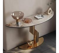 Console Table with Marble Top and Metal Base, Creative Semi-Circular Design, LED Lighting for Entryway and Living Room
