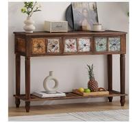 Console Table with Storage Paulownia Wood Solid Wood Entryway Cabinet Partition Cabinet Modern Minimalist Wall-Mounted Table Suitable for Home And Bedroom Use(Size:Charcoal color 6 strokes 3 drawers)