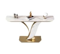 Console Table with Uniques Base Narrow Entryway Table Creative Shape Metal Frame Contemporary Accent Table for Living Room Hallway Entrance Foyer(Gold+white,100 * 30 * 80cm)