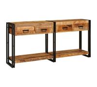 Console Tables 2 Pieces Brown Solid Wood Mango 161 x 33 x 75 cm with Drawers and Shelves Sideboard Side Table Hallway Table for Living Room Hallway Hallway Space Saving with Storage Space and Shelf
