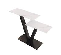 Console Tables Home Decor Narrow Italian Style Stone Slab Entrance Table High and Low Staggered Design Wrought Iron Frame Couch Table Behind Sofa for Living Room, Hallway, Entrance
