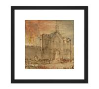 Constable The Houses Of Parliament On Fire 1834 Painting 8X8 Inch Square Wooden Framed Wall Art Print Picture with Mount Artery8 Black One Size