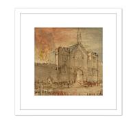 Constable The Houses Of Parliament On Fire 1834 Painting 8X8 Inch Square Wooden Framed Wall Art Print Picture with Mount Artery8 White One Size